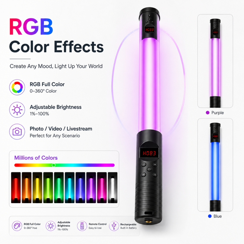 RGB Handheld Video Light Wand, - đánh giá và giá Photography Lighting For Indoor